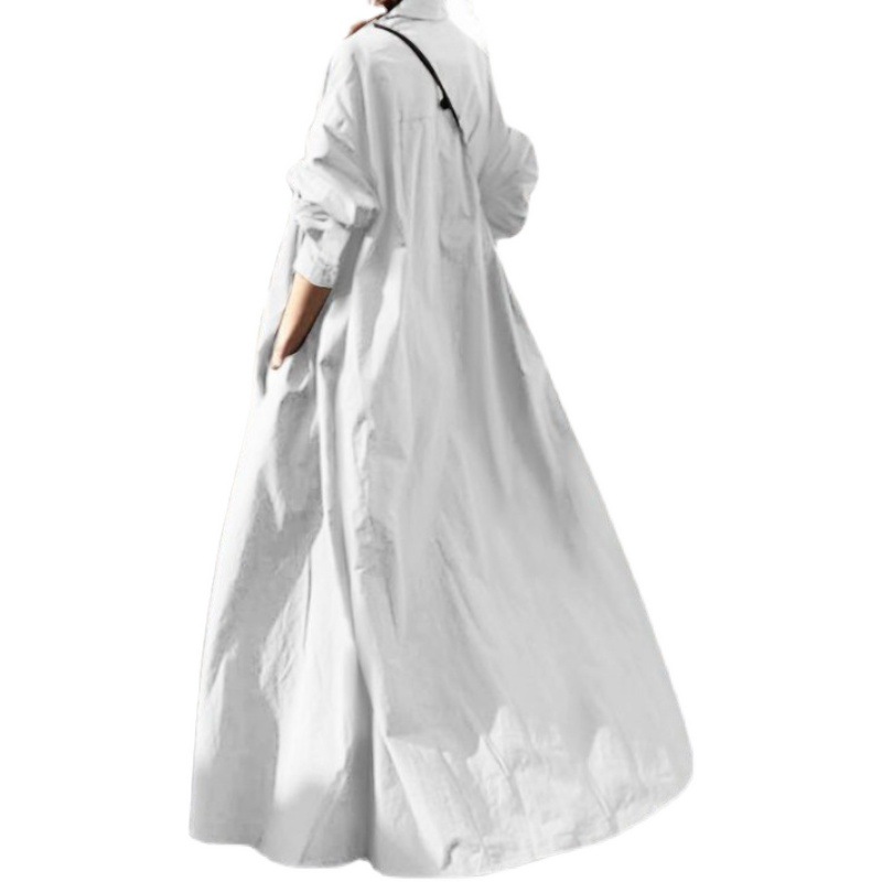 Autumn Spring Women Loose Long Sleeve Dress Cotton Linen Retro Ethnic Big Swing Muslim Abaya Elegant Eid Kaftan Plus Size S-5XL