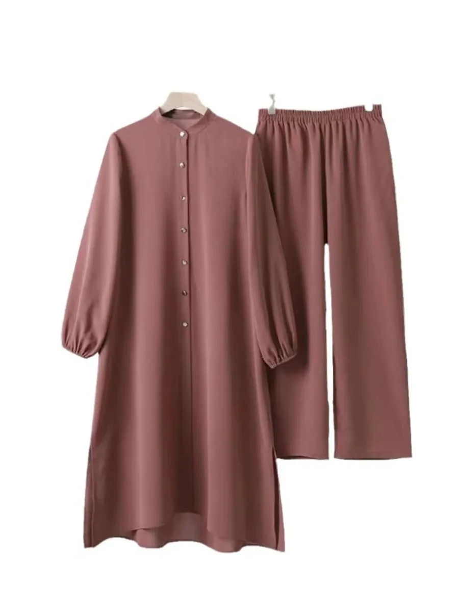Femmes Eid ensembles musulmans Musulman Ensemble deux pièces dubaï Blouses pantalons à jambes larges ample décontracté arabe Ramadan solide caftan 2026