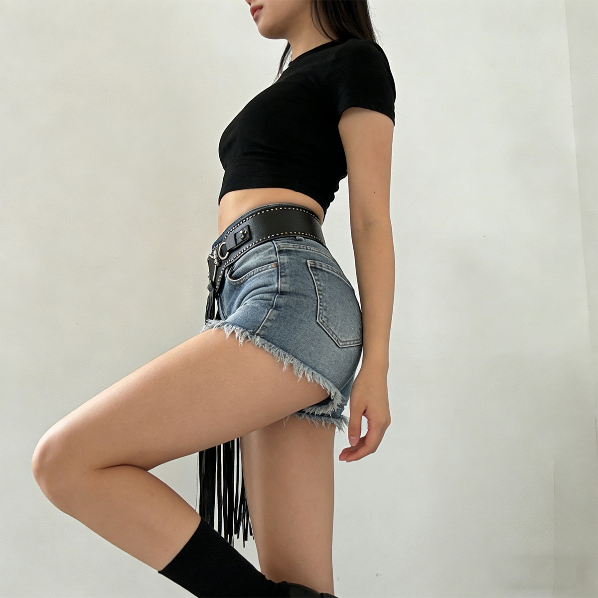 Jeans pantalons décor Long gland Jazz danse écharpe irrégulière Harajuku Y2K ceinture pour hommes femmes Streetwear taille haute gothique jean ceinture