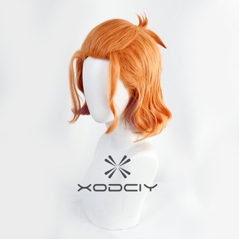 Twisted-Wonderland – perruque Cosplay en cheveux synthétiques, Orange mixte, courts, résistants à la chaleur, pour fête de carnaval, Halloween + bonnet