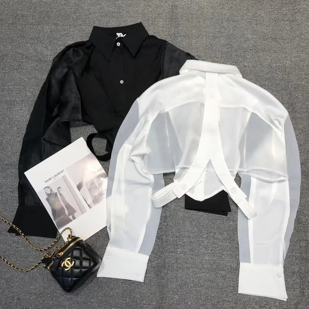Sheer adt-Chemises d'été chics pour femmes, résistant au soleil, coupe courte, sexy, mode ulzzang, streetwear décontracté, assressenti, esthétique