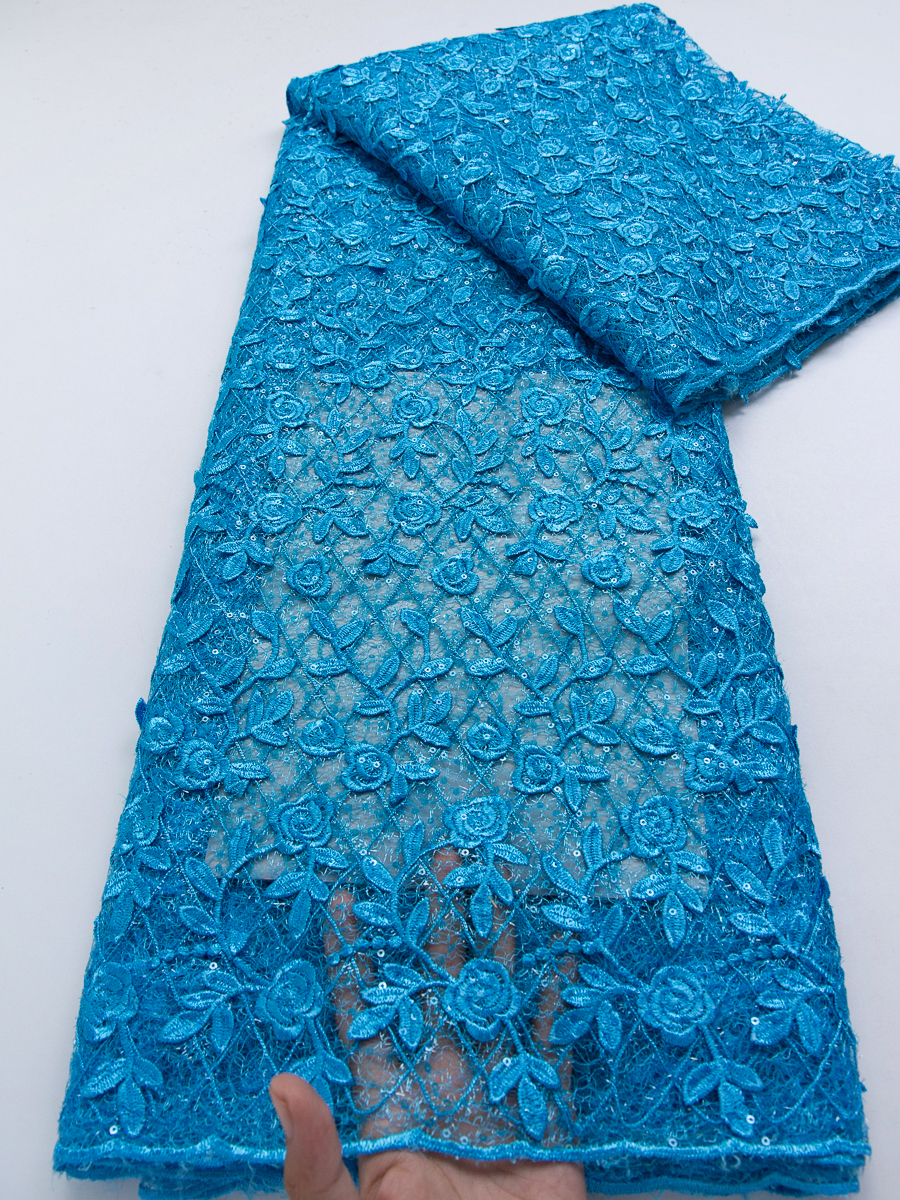 Tissu en dentelle de tulle français, paillettes de luxe nigérianes, tissu en dentelle à sequins africains de haute qualité, 5 yards pour robe de soirée femme 4885