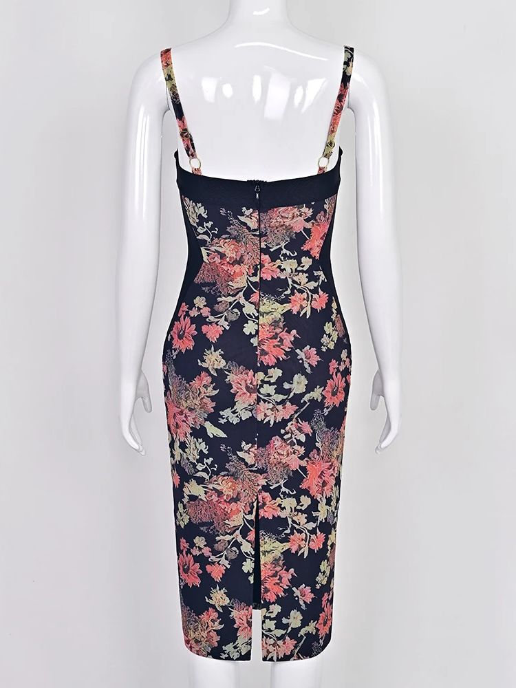 BEAUKEY Sexy Vintage qualité fleur imprimé gaze pansement robe de soirée femmes fête Bustier élégant dames robe robes tricotées