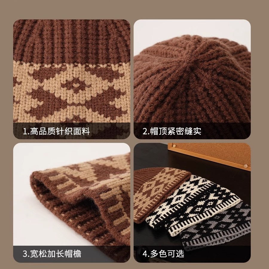 Casquette tricotée en laine pour femmes, chapeau rétro mixte pour garder au chaud, grande taille, résistant au froid, pour la tête masculine, nouvelle collection 2025