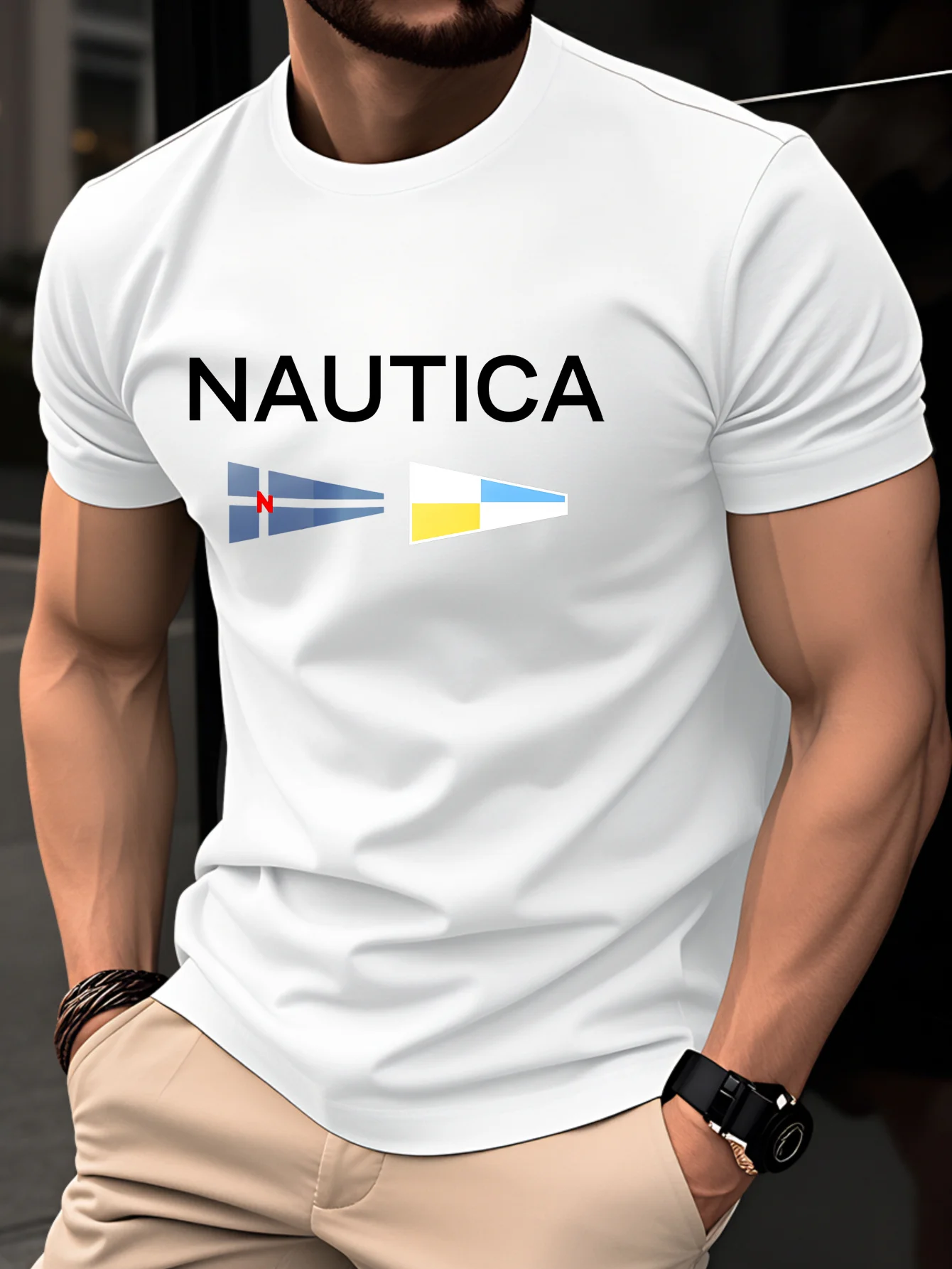 T-shirt d'été pour homme 100 % coton à manches courtes, tendance, respirant et confortable avec un motif minimaliste et géométrique