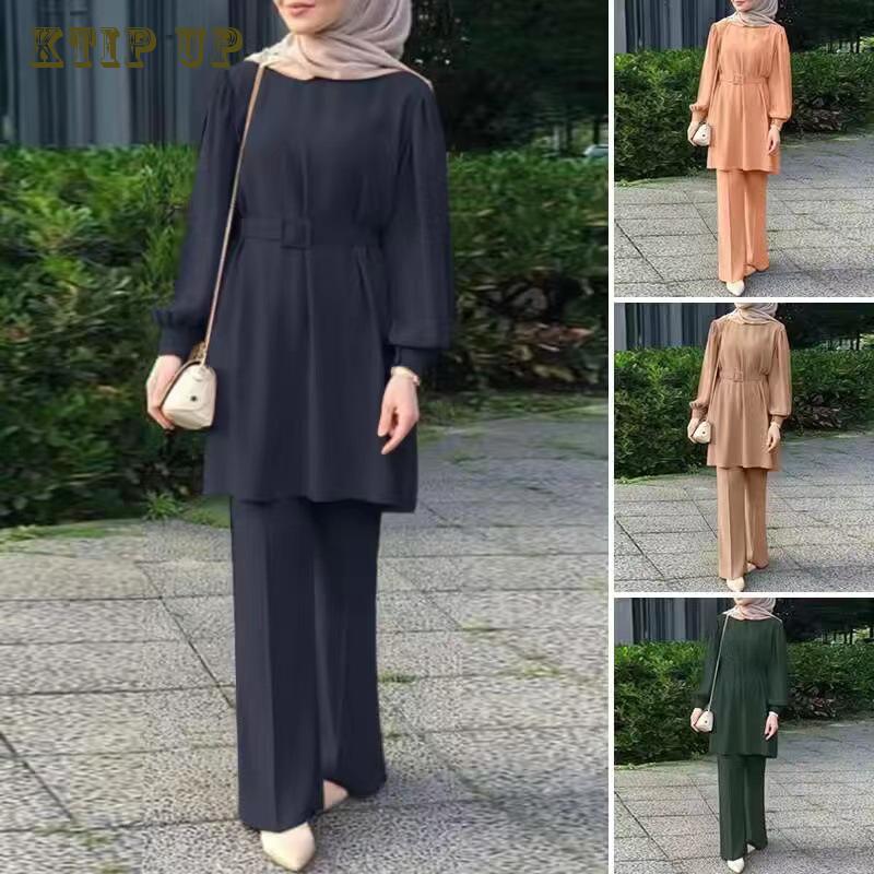 Dubaï Eid Mubarek tenue mode costume turquie Abaya casual pantalon ensembles musulman à manches longues Blouse pantalon costume femmes correspondant ensembles