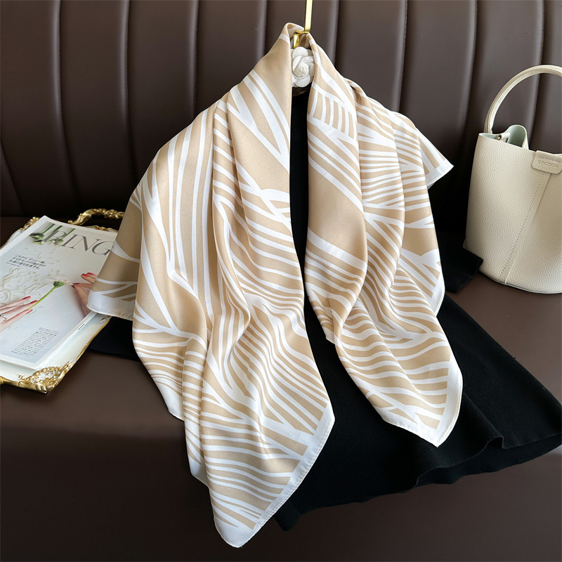 Nouvelle écharpe printemps-été, grand châle carré de 90 cm, écharpe géométrique minimaliste en soie twill pour femme, enveloppe polyvalente et élégante
