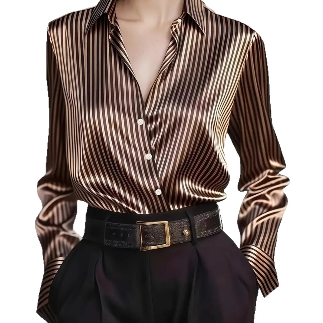 Élégant à manches longues Blouse femmes 2025 automne mode bureau dame rayé imprimé chemises amples hauts décontracté