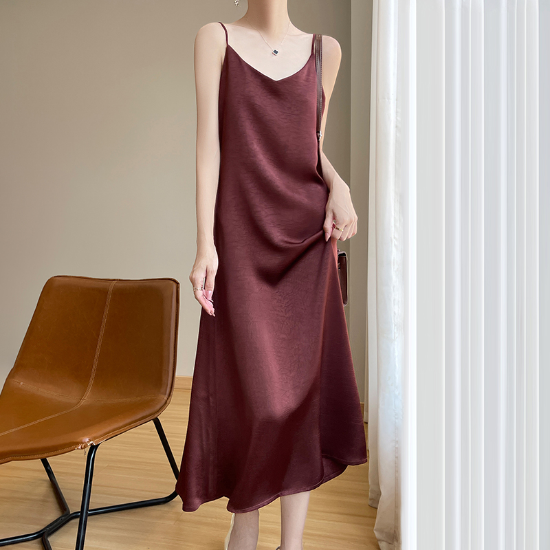Robe à bretelles en soie de mûrier Anti-rides pour femmes, jupe longue ample, nouvelle collection été 2025 100%