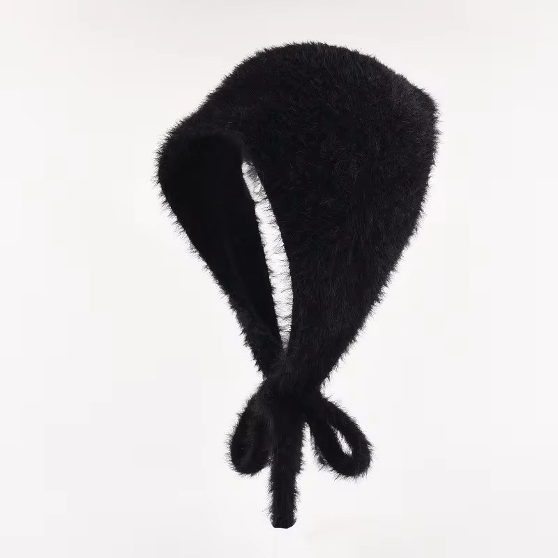Foulard de style français pour femmes en automne et en hiver, chaud, peluche, fil tricoté, écharpe triangulaire, cravate mignonne, cravate, bandeau, chapeau