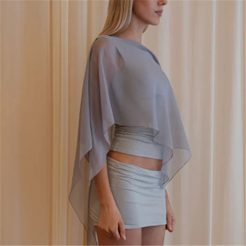 Poncho transparent pour femmes, châle asymétrique en maille, enveloppe transparente en mousseline, cape de soirée, couvre-robe de mariage