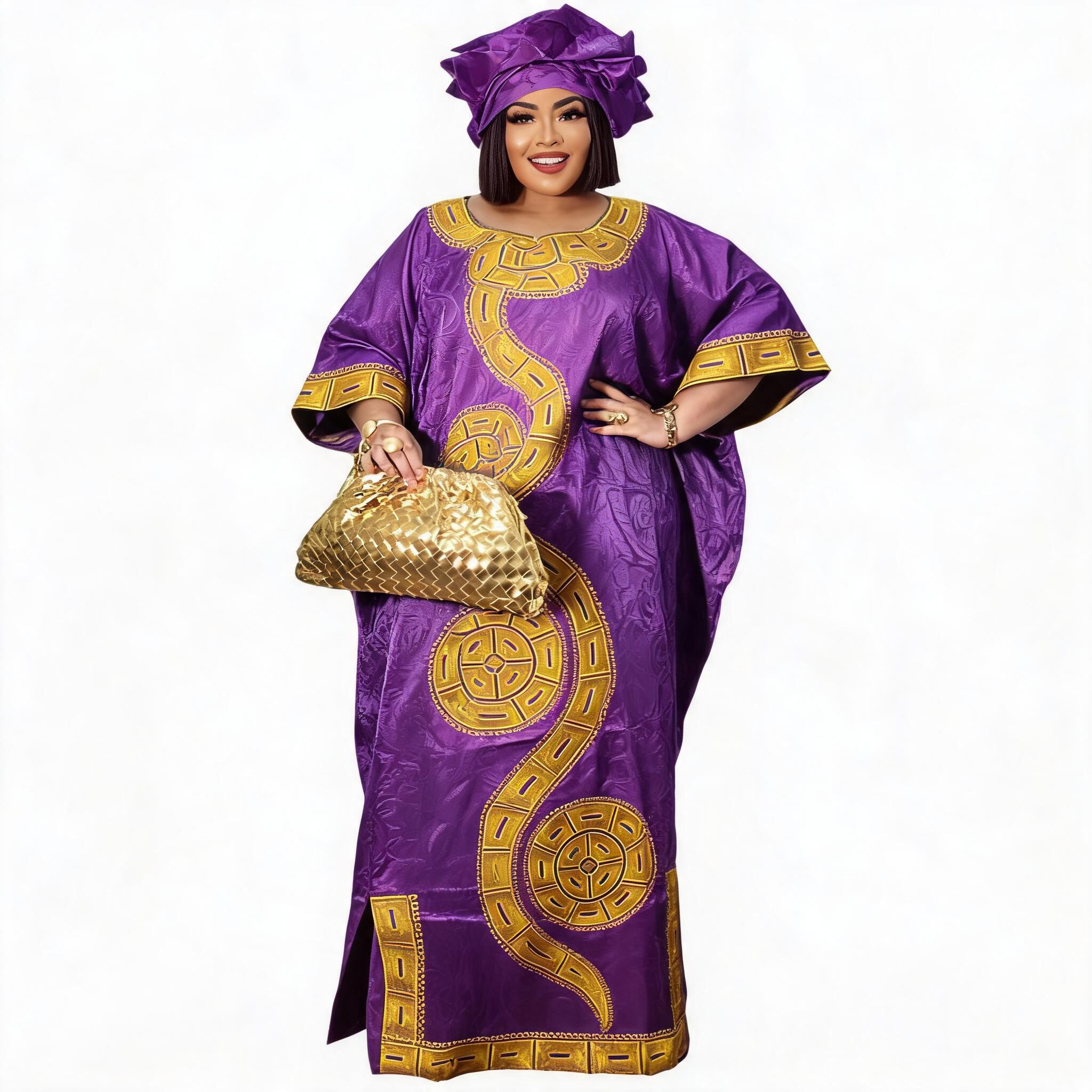 Robes africaines pour femmes grande taille, robe longue avec écharpe, design brodé Bazin Riche