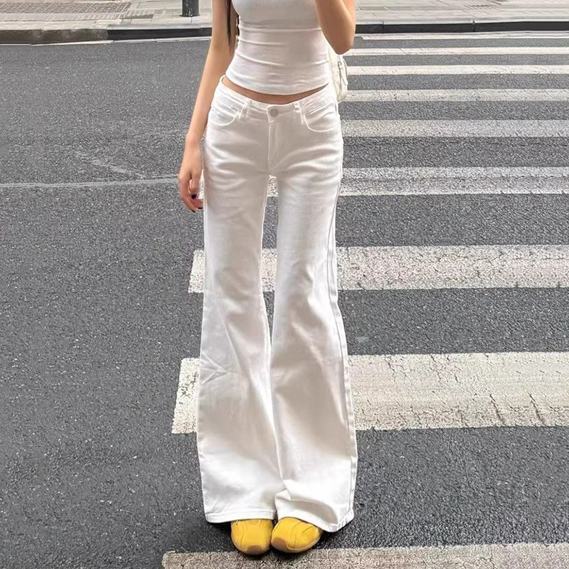 Mode coréenne taille haute jean blanc pour femmes Streetwear minceur Micro pantalon en Denim évasé femme Vintage pantalon ample femme