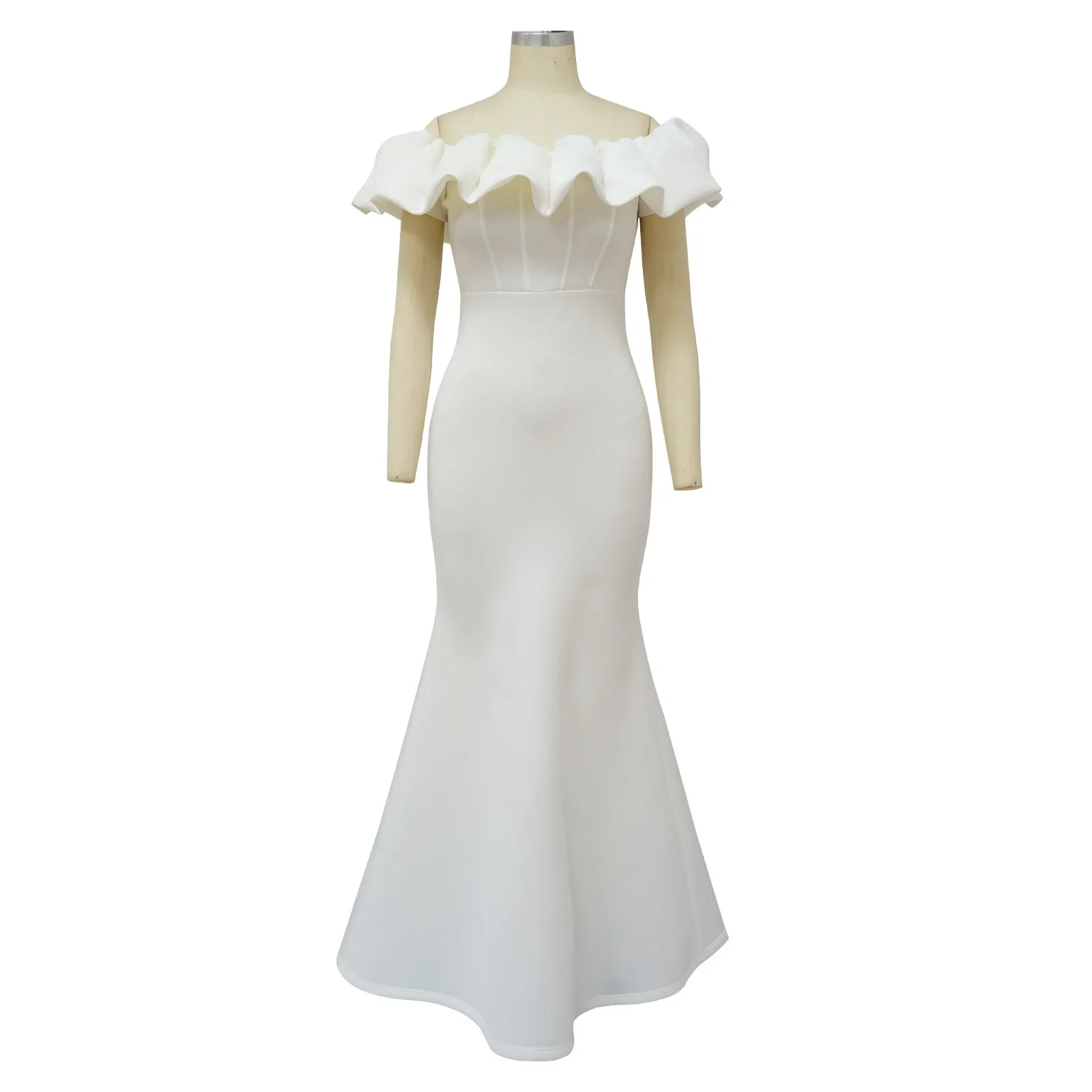 Robe de Soirée Longue et Élégante pour Femme, Tenue Froncée, Slim, Batteries, Sirène, Blanche, pour Invités de Mariage