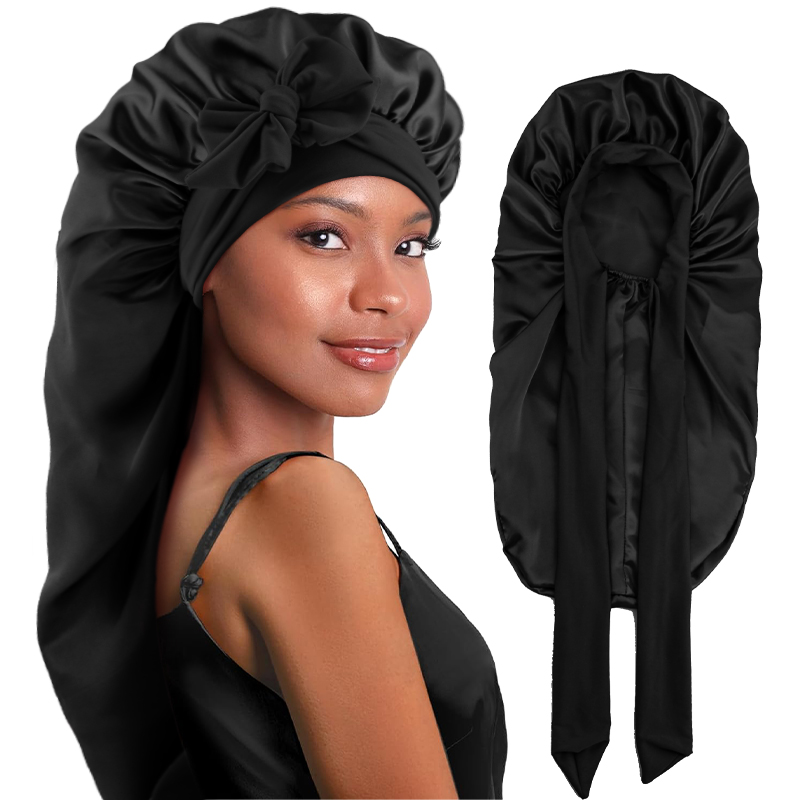 Nouveau Bonnet Long élastique en Satin soyeux, Bonnet de sommeil pour femmes, Bonnets de soins capillaires avec bandeau extensible, Bonnet de sommeil pour tresses, cheveux bouclés