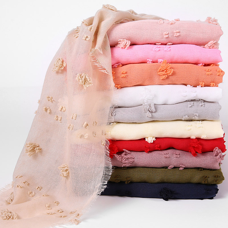 2020 nouveau foulard en mousseline de soie à bulles floquées hijabs pour femmes musulmanes couleur unie foulard islamique respirant foulards de tête arabe