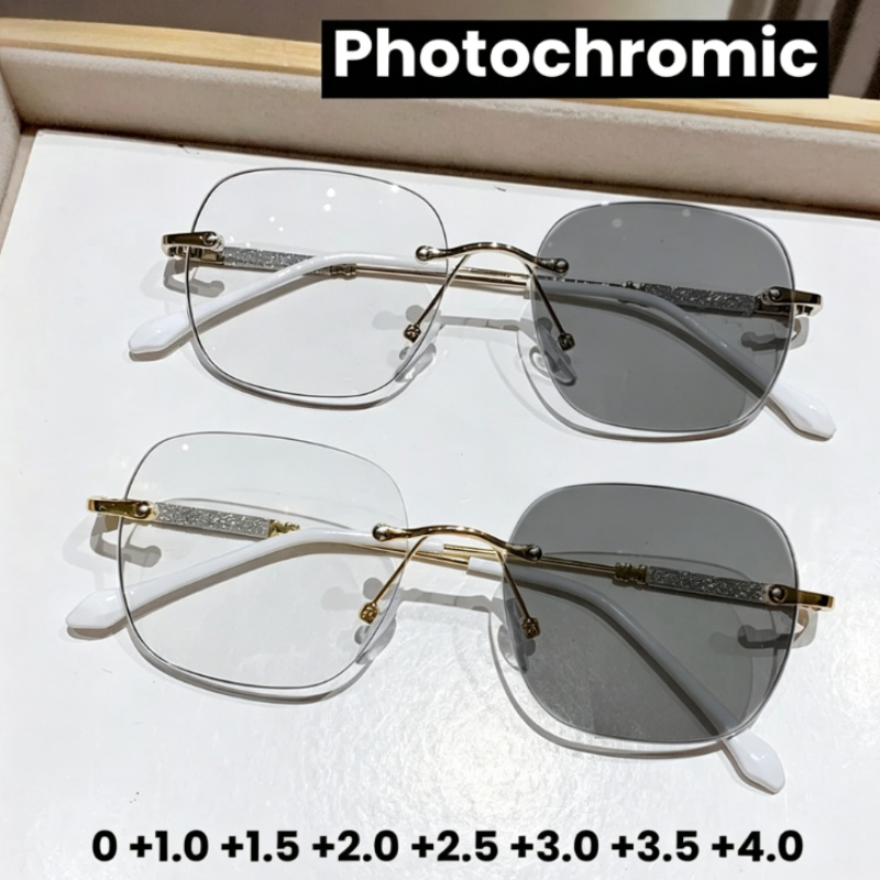 Lunettes de lecture photochromiques sans cadre à la mode pour femmes, lunettes ultra légères et anti-lumière bleue haute définition pour jeunes