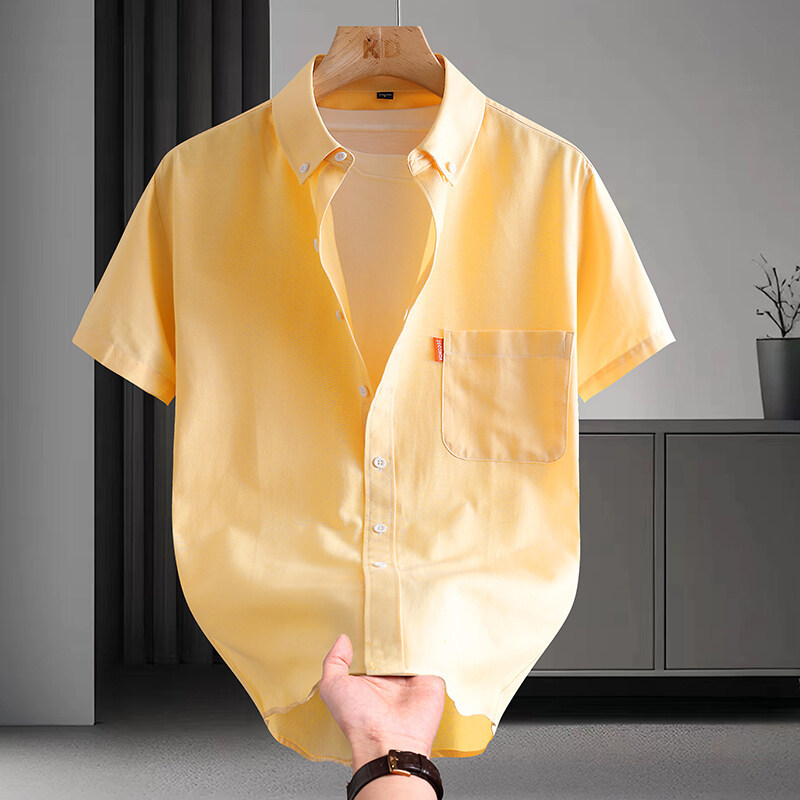 Chemise Habillée Homme Grande Taille 5XL, Manches Courtes, Été, 100% Coton Oxford, Couleur Unie, Col Rabattu, Coupe Standard, Haut Quotidien