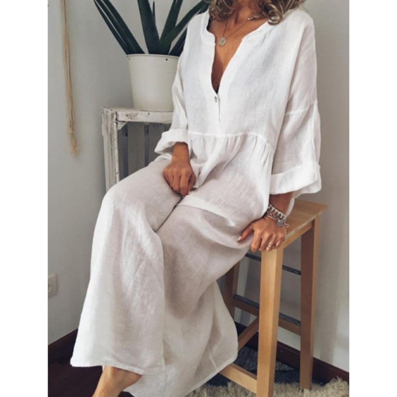 Robes longues en coton et lin pour femmes, chemise décontractée de couleur unie, chemisier ample, mode féminine, été 2025