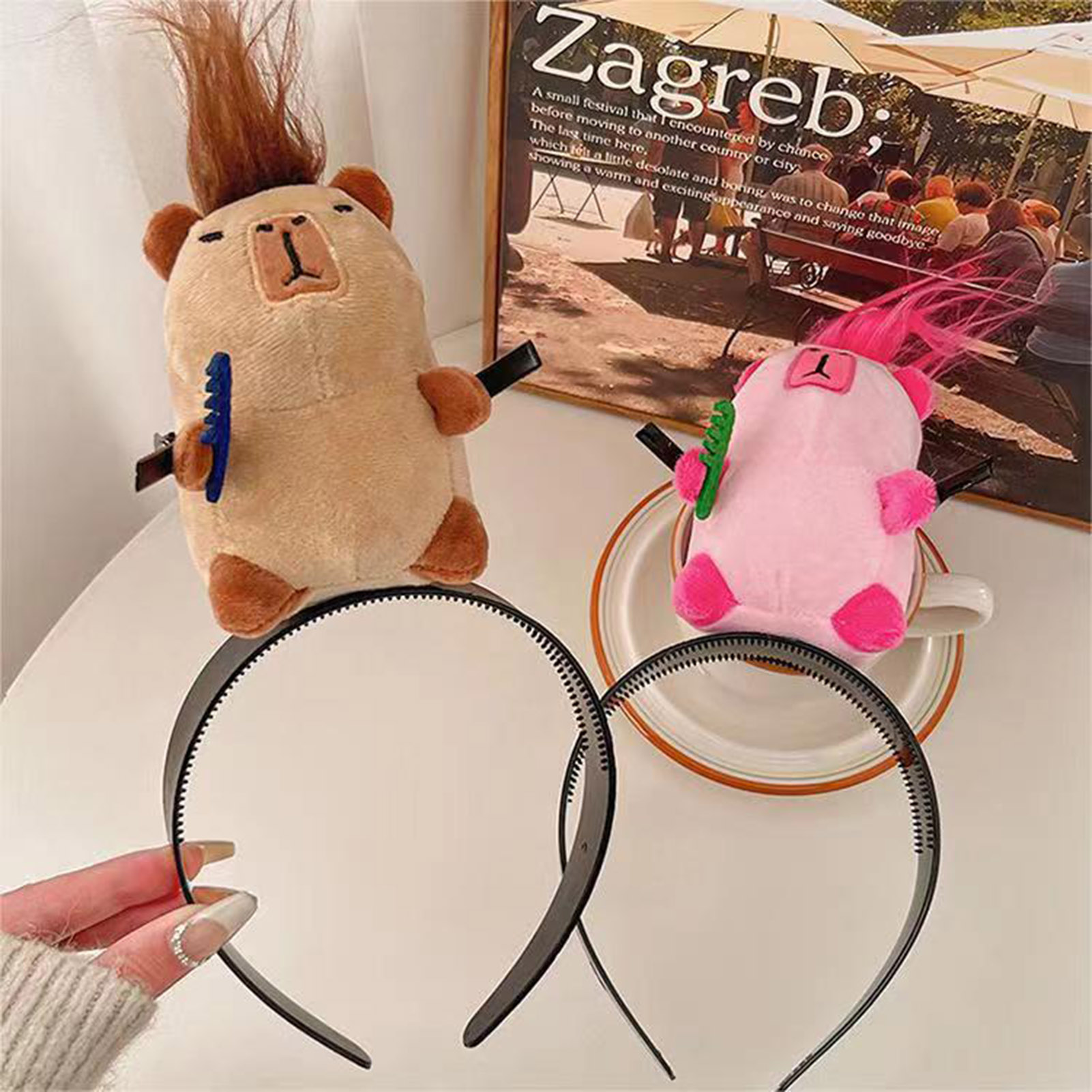 Bande dessinée Capybara bandeau créatif cheveux longs en peluche poupée bandeau drôle lavage coupe soufflage cheveux cerceau cheveux accessoires