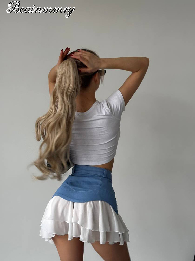 Nouvelle Collection : Mini-jupe en jean pour femme avec dentelle, sexy et décontractée, polyvalente pour le quotidien, tenue de soirée ou rendez-vous galant