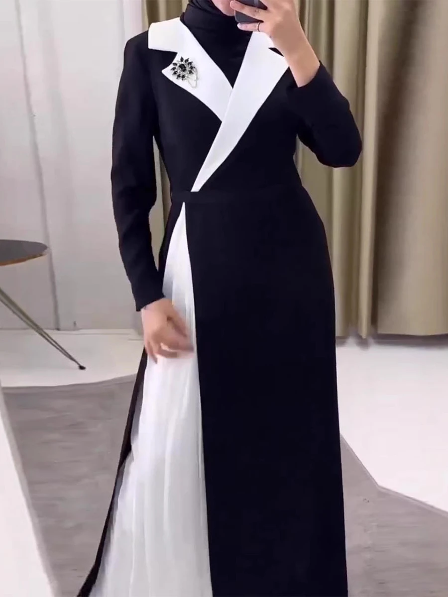 Robe musulmane à revers pour femmes, robe longue de soirée, robe Abaya, robe marocaine, caftan de Dubaï, Islam, Educatif, Ramadan Jalabiya, 2025