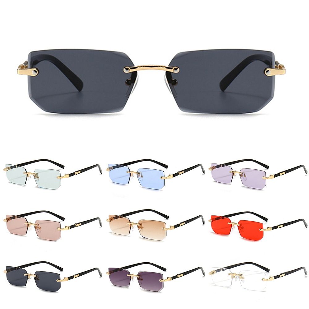 Lunettes de soleil sans monture tendance pour hommes et femmes, verres de soleil rectangulaires sans cadre, nuances rétro, lunettes de voyage d'été UV400