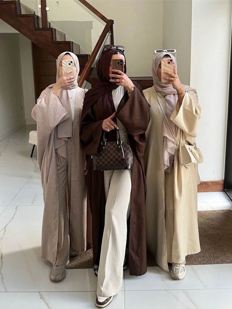 Kimono chauve-souris en coton et lin similaire Abaya dubaï Islam Robe musulmane pour femmes Kebaya caftan Robe musulmane Caftan Marocain Femme