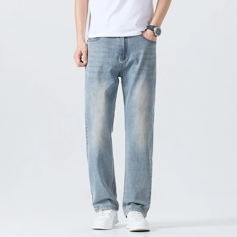 Jean droit fin d'été pour hommes, pantalon doux et respirant, marque masculine, confortable, Business, pantalon en Denim ample