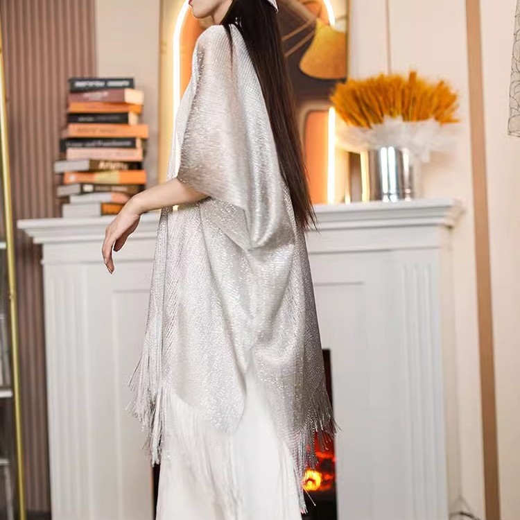 Châle en soie et dentelle brodée 120x160cm, enveloppe à franges transparentes pour robe de soirée de mariage pour femmes