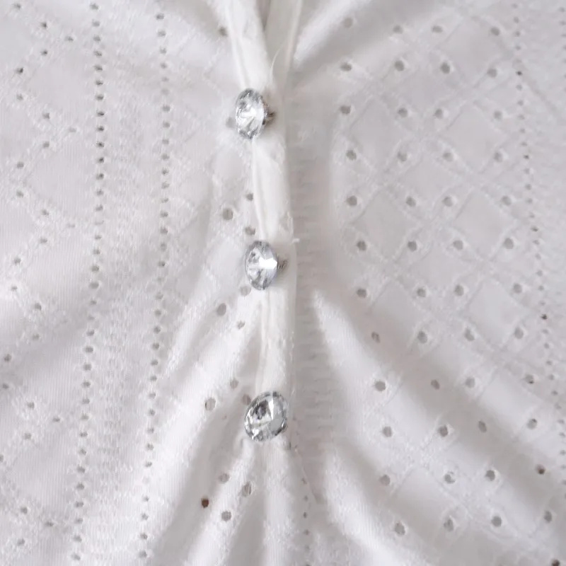 Femmes été mode Blouses hauts dentelle Patch boutonné décontracté col en v à manches courtes plaine quotidien Blusas chemise vêtements
