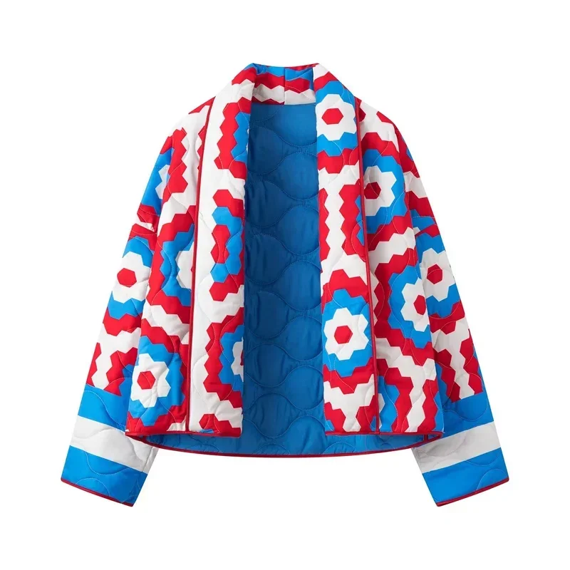 Veste en coton chaud matelassé à manches longues pour femmes, cardigan chic pour dames, combinaison de kimono imprimé à la mode, 2025