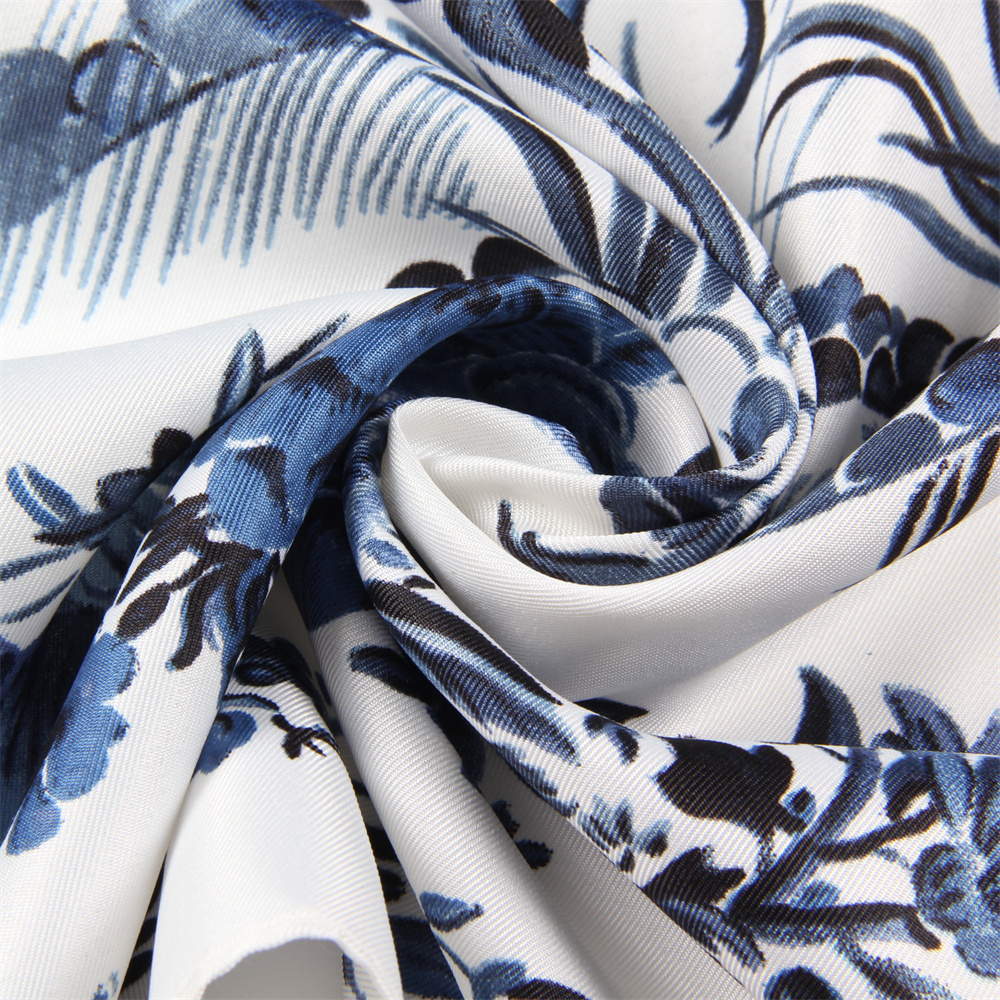POBING-Foulard Carré de Luxe pour Femme, Grand Châle, Imprimé Arbre et Oiseaux, Bandana, Hijab, 130cm
