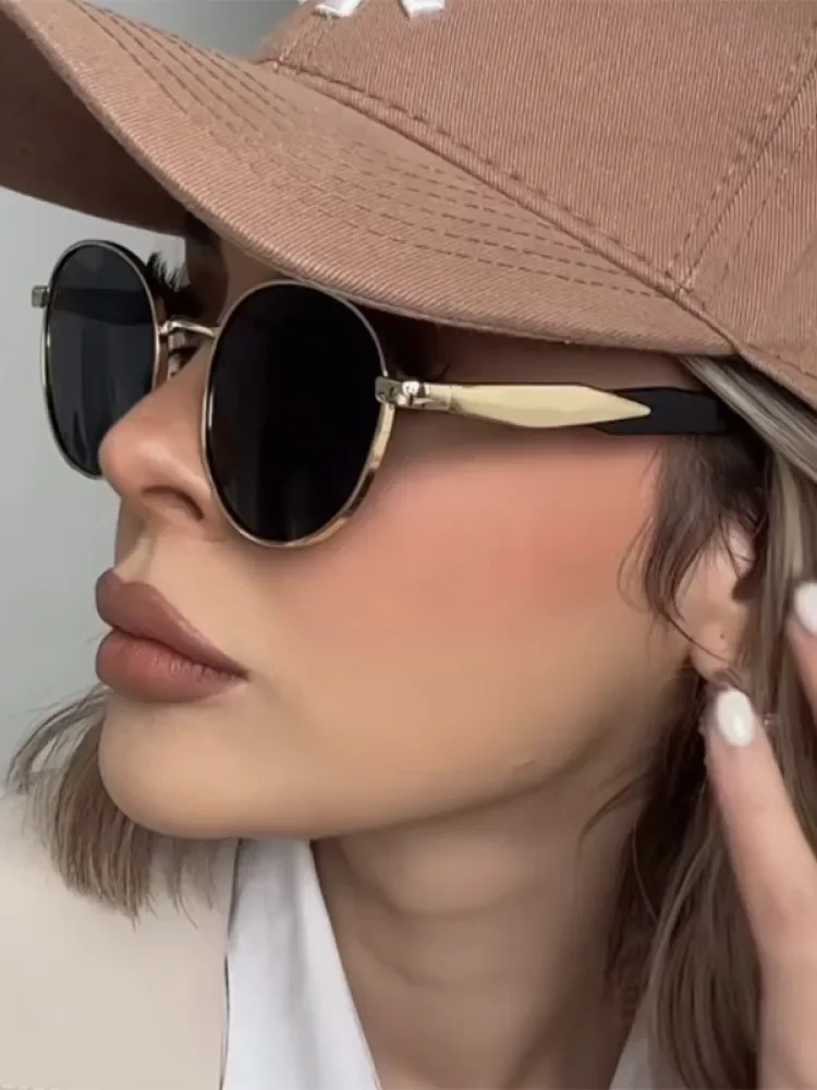 Lunettes de soleil rondes Vintage en métal pour femmes, nouvelle mode rétro, marque de styliste Ins, tendance, UV400