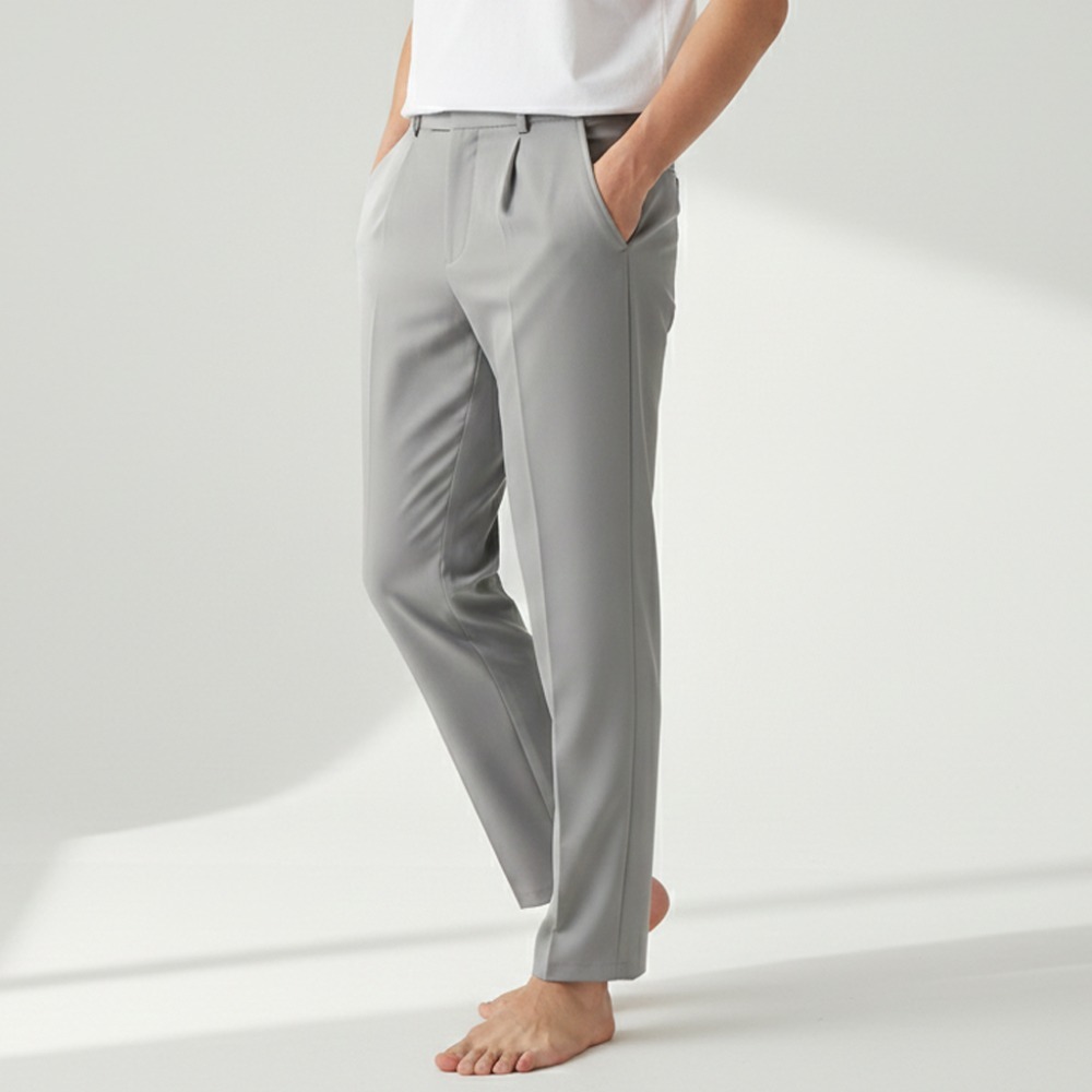 Pantalon habillé décontracté pour homme, coupe droite, style coréen, couleur unie, taille semi-élastique, pantalon de bureau, collection printemps-été