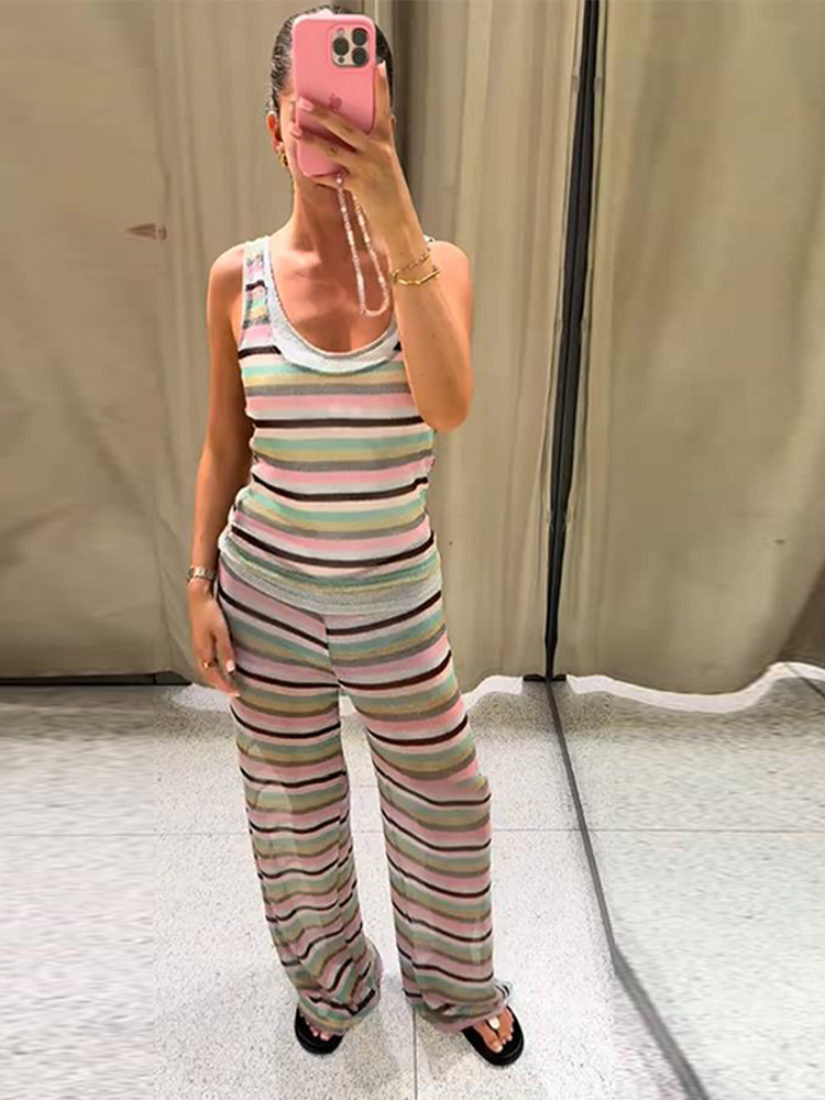 Ensemble débardeur et pantalon à volants à pois pour femmes, col licou, dos nu, gilet Slim, pantalon à jambes larges, costumes de vacances décontractés, été 2025