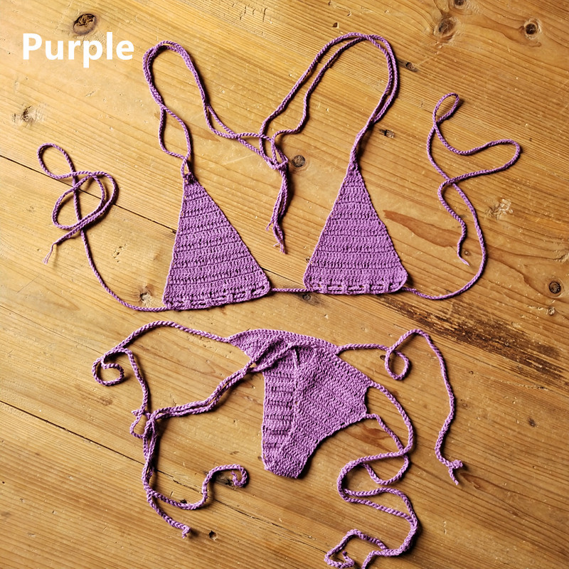 Boho plage femmes Sexy Bikini string à la main maillot de bain au Crochet bas de Bikini ajouré taille basse tricot maillot de bain