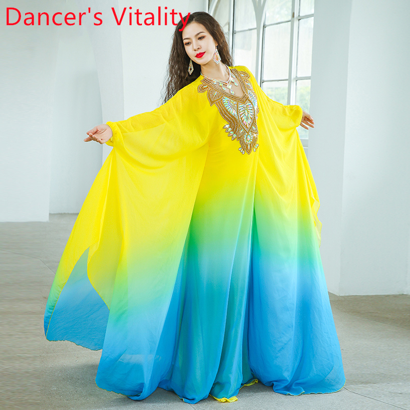 Robes de danse du ventre avancées élégantes dégradées de couleur Khaleegy Robe adulte femme danse orientale compétition Costumes d'attente