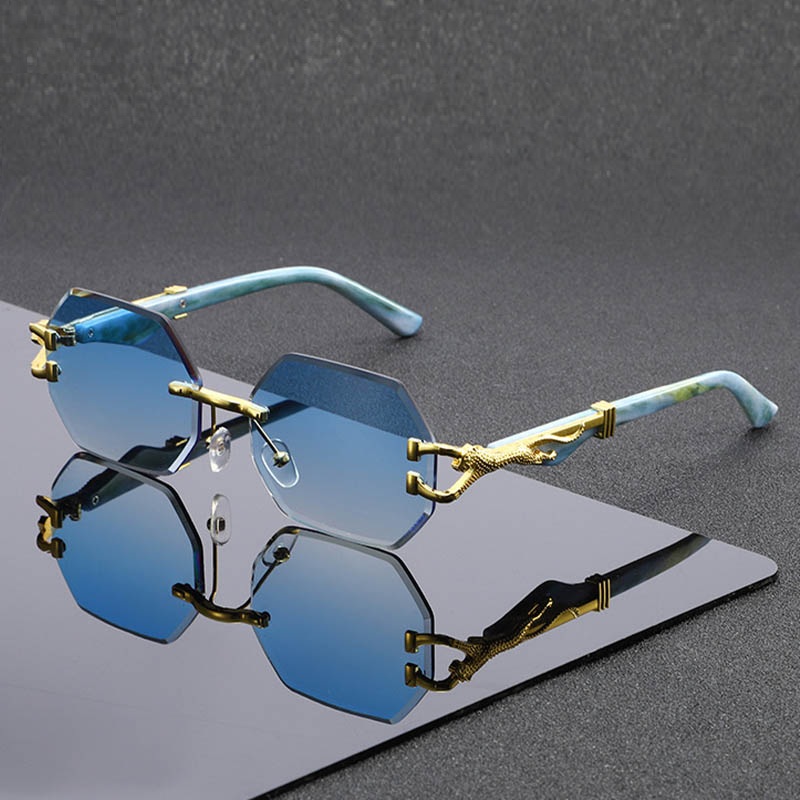 Lunettes de soleil hexagonales classiques de marque de luxe, sans monture, pour hommes et femmes, style rétro vintage punk, verres dégradés, monture en métal