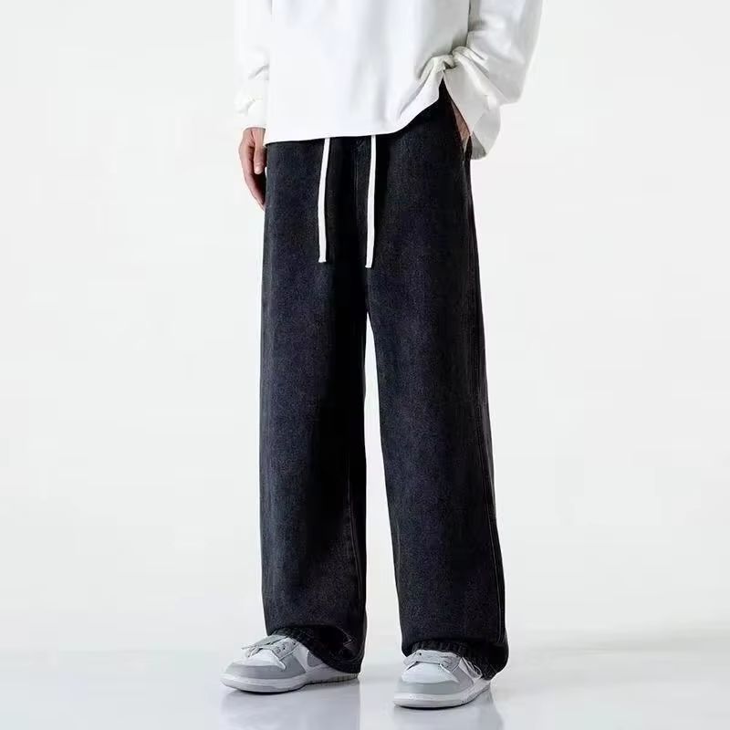 Jean ample en polaire pour hommes, taille élastique, jambes larges, pantalon en Denim Y2K, droit et confortable, vêtements de marque, hiver