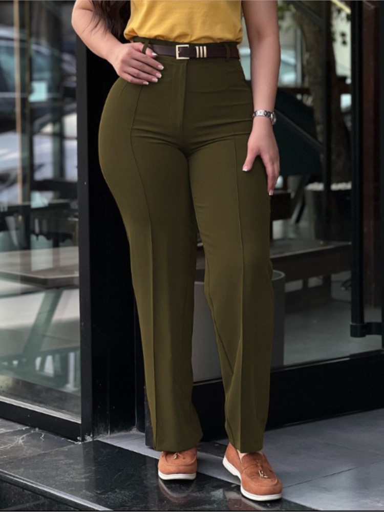 Pantalon femme printemps automne taille haute jambe droite pantalon de travail nouvelle mode solide pantalons longs coupe ajustée pantalon élégant femme