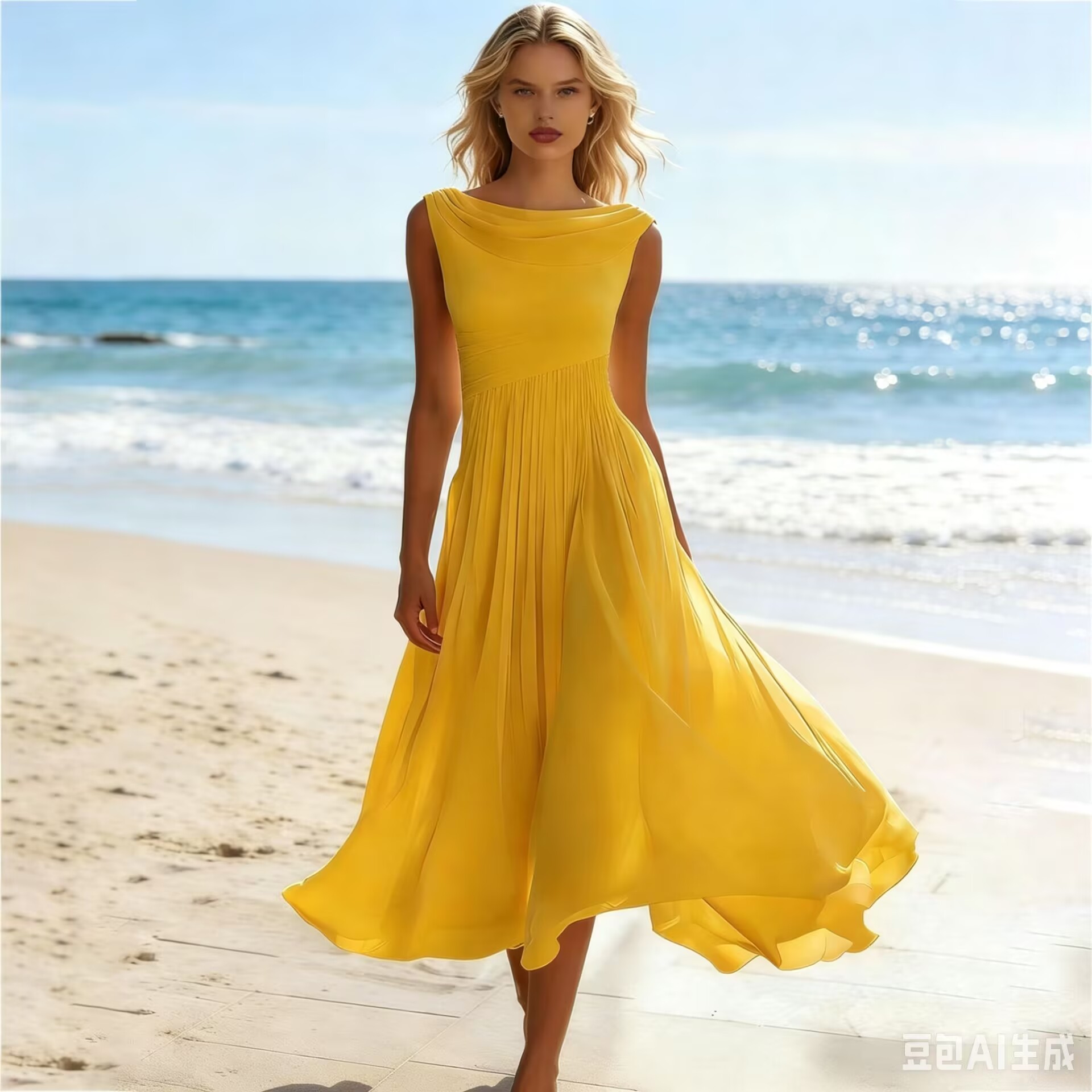 Robe longue d'été fluide en mousseline de soie pour femme, style bohème, sans manches, élégante, cintrée à la taille, pour cocktail et soirée, chic et stylée