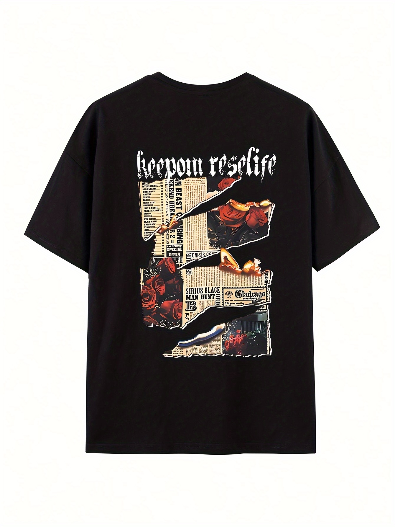 Mode coréenne femmes T-shirt vieux journal imprimé 100% coton T-shirt été col rond hauts amples rue décontracté femme vêtements