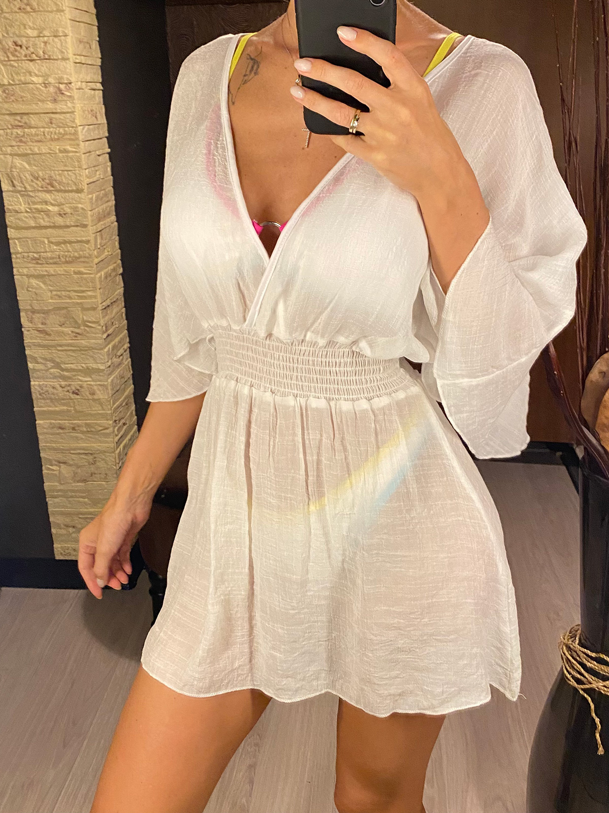 Nouveau Sexy col en V à manches longues dos nu en mousseline de soie tunique plage couvrir plage couvertures robe de plage vêtements de plage vêtements de plage V3840