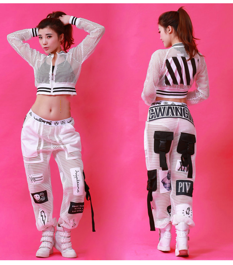 Costumes de danse jazz pour adultes, pantalon en maille sexy, vêtements hip hop, tenue de scène moderne, discothèque de rue, mode