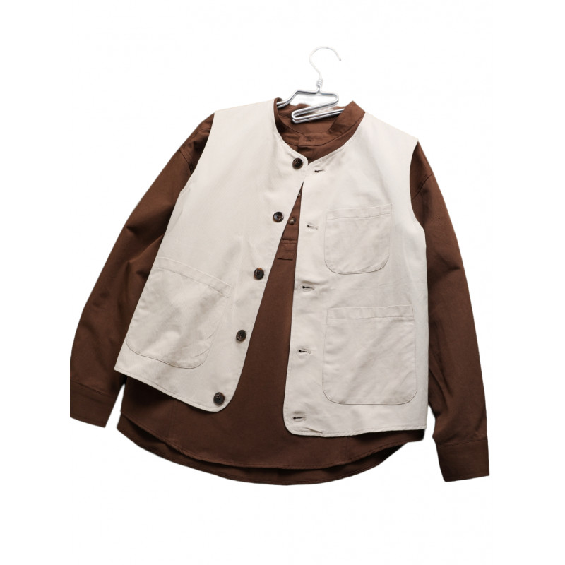 Gilet décontracté japonais pour hommes, Style de vêtements de travail rétro, détail de poche 100% coton, coupe ample pour les travaux en plein air et au café
