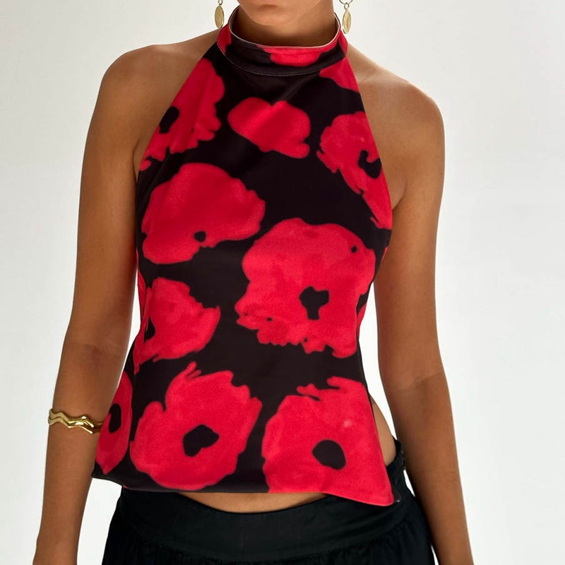 Boho Sexy dos nu vacances plage Camisoles gilet femmes Y2k imprimé graphique licou débardeur été sans manches sortie hauts courts