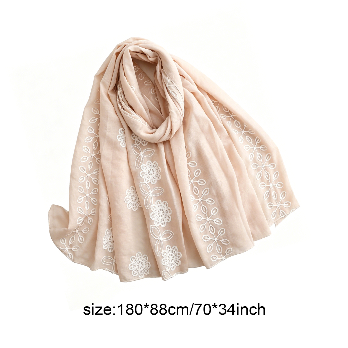 Écharpe florale brodée rose clair pour femmes, châle léger et doux, 180x88cm, foulard tendance pour tenues décontractées quotidiennes