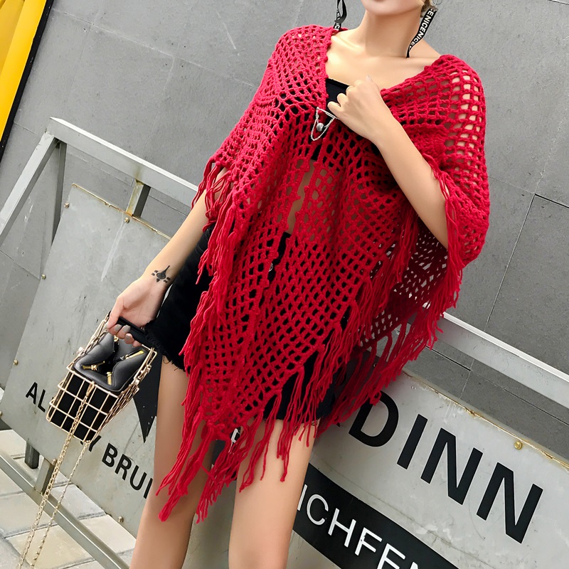 Écharpe en coton évidée faite à la main pour femmes, enveloppes élégantes, grand châle, cape, vêtements d'extérieur vintage, pompon assressenti, nouvelle mode
