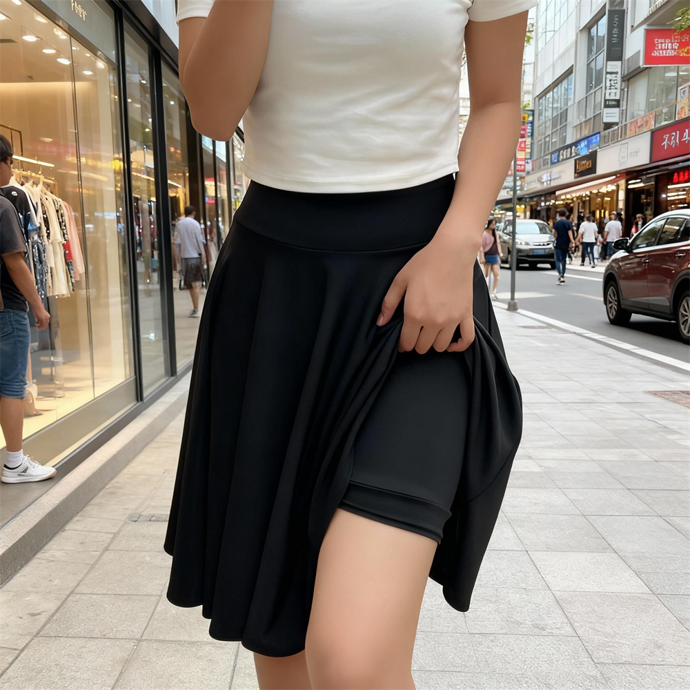 Jupe longue de 55cm, taille haute, doublure intérieure, short, demi-jupe aux genoux, mode femme, vêtements de danseuse décontractés, jupes plissées moelleuses